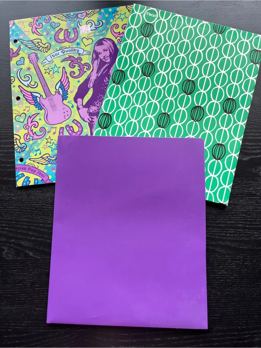 Mead FineLine Disney Hannah Montana Folders 3 Pack Purple Green 11.75x9.5